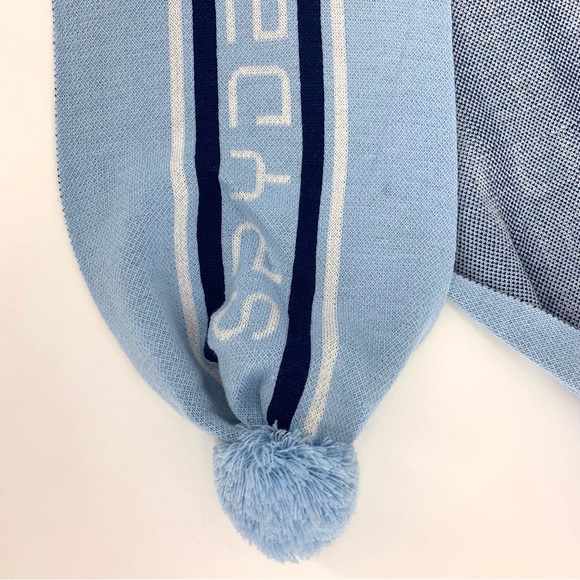 Spyder NWT Frost Blue Jacquard Logo Scarf with PomPoms, One Size - Picture 6 of 16